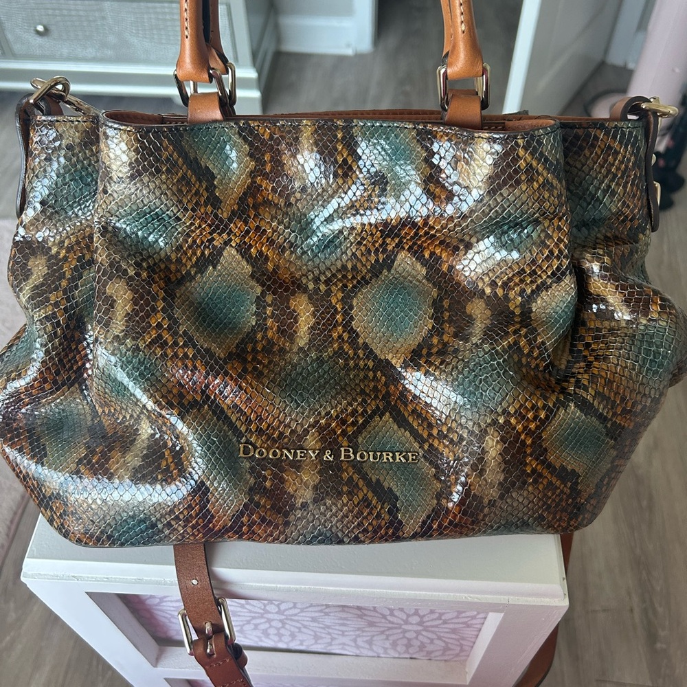 Dooney & Bourke Brown and Green Snake Print Bag